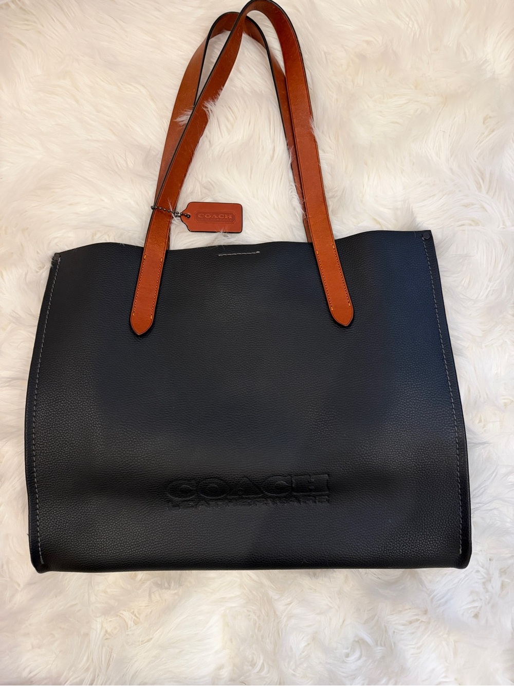 Coach Black Leather Tote with Brown Straps